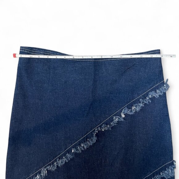 ☆ Vintage 90s Y2K Zoey Beth Denim Maxi Western Boho Skirt XL Distressed Fringe ☆ - Picture 4 of 8